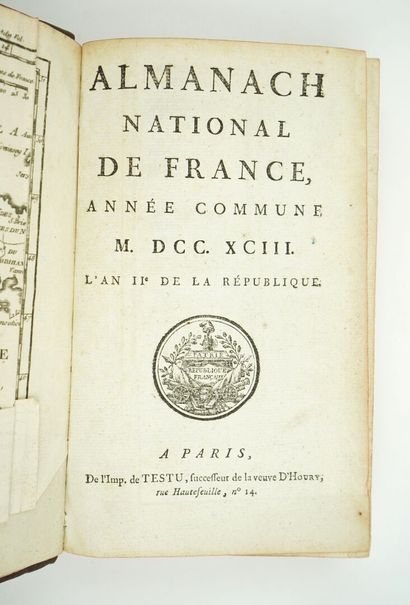 null ALMANACH NATIONAL, année commune M.DCC.XCIII (1793). l'an IIe de la République....