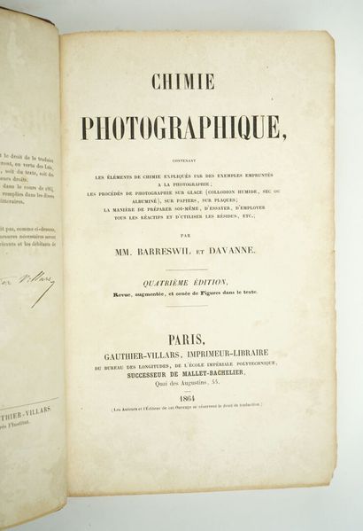 null [Photographie]. BARRESWIL (Charles Louis) et DAVANNE (Alphonse) : Chimie photographique,...