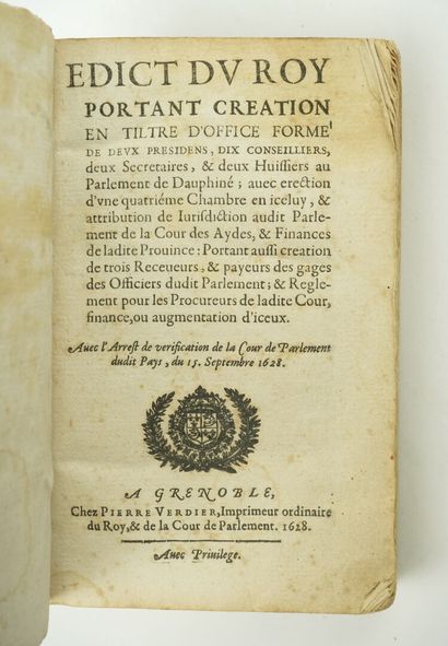 null (Dauphiné.). Exceptionnel recueil factice des principaux édits de Louis XIII...
