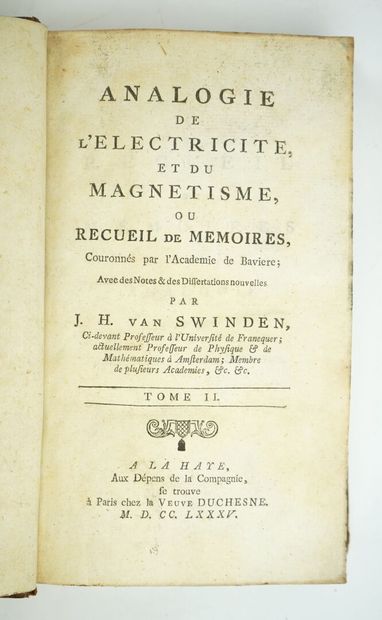 null SWINDEN (Jan Hendrik van) : Analogie de l'électricité et du magnétisme, ou recueil...