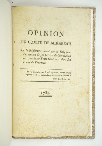 null [revolution] MIRABEAU (Honoré-Gabriel Riquetti, Comte de): Opinion on the regulation...