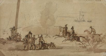 null Attribué à Théodore GERICAULT (1791-1824)
Esquisse avec trois cavaliers un jockey
daté...