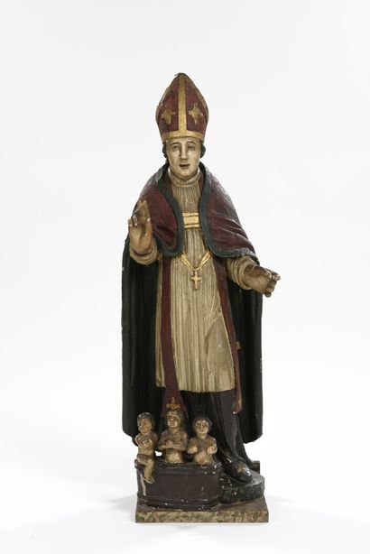 null Saint Nicolas
Sujet en bois sculpté polychrome Saint Nicolas debout délivrant...