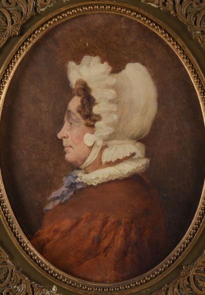 null Ecole Lyonnaise du 19ème siècle
Portrait de Madame David LYON 
Huile sur toile
27...