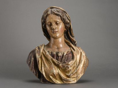 Buste de Sainte Femme, en bois polychrome...