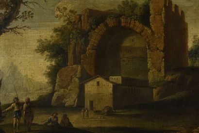 null Ecole Italienne 18ème siècle
Vue d'un paysage classique italien 
Huile sur toile
47...