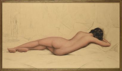 null LAUNAY 
Femme nue allongée 
Dessin au crayon, mine de plomb et aquarelle 
signé...