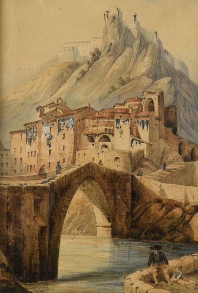 null James DUFFIELD HARDING (1798 - 1863) 
View of Sisteron
Watercolor 
Dated
44...