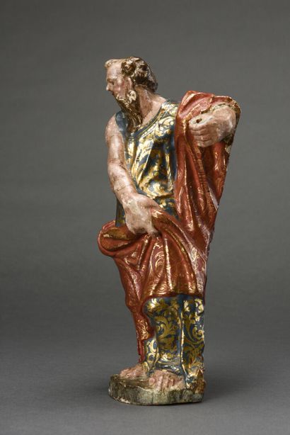null Saint Christophe, sujet en bois sculpté polychrome 
18ème
H : 33 cm L : 13 cm...