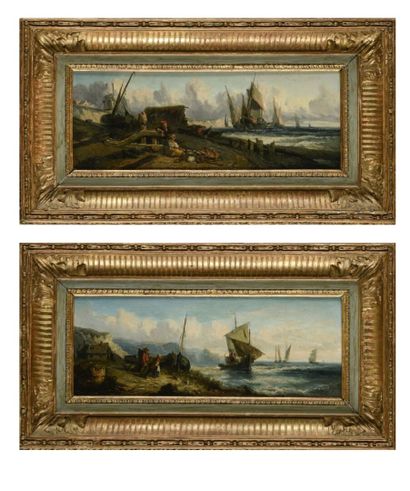 null Vue de la côte d'Albâtre
Paire d'huiles sur panneaux 
19ème siècle.
16.5 x 41...