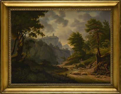 null RAHMEN 
Paysage de montagne 
Huile sur toile
monogrammée et datée S.B.1833 
54...