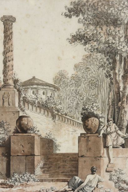 null Pair of drawings 
Italian classical landscape
Ink and ink wash on paper
28 x...