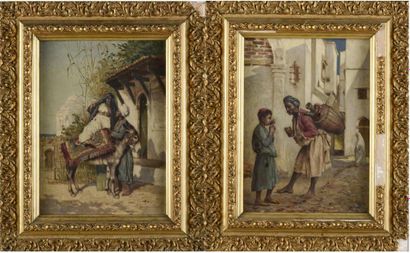 null Gonzague PRIVAT (1843-1917)
Deux scènes de village en Afrique du Nord 
Huiles...