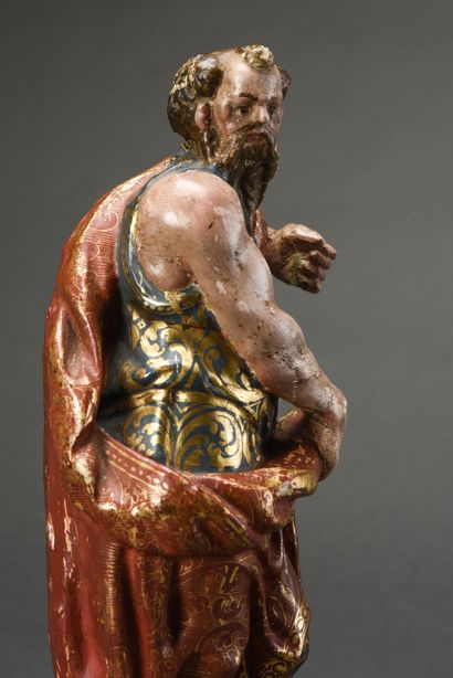 null Saint Christophe, sujet en bois sculpté polychrome 
18ème
H : 33 cm L : 13 cm...