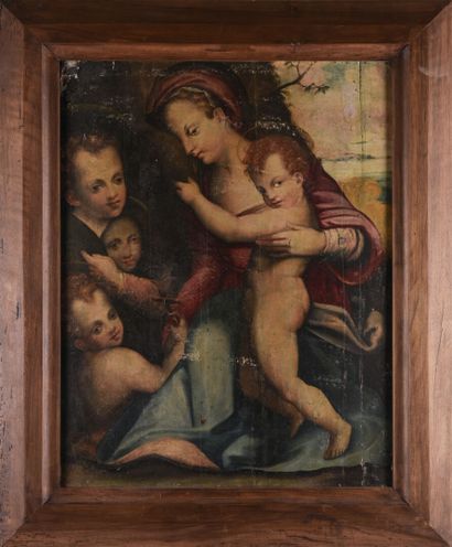 null Ecole italienne d'après Andrea del SARTO
Vierge à l'Enfant avec Saint Jean Baptiste.
XVIIème...