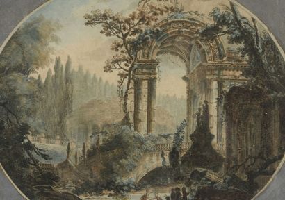 null French school XVIIIth century 
View of a landscape in the antique style with...