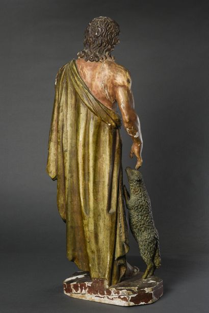 null Saint Jean-Baptiste 
Important sujet en bois sculpté polychrome 
Vers 1820
H :...