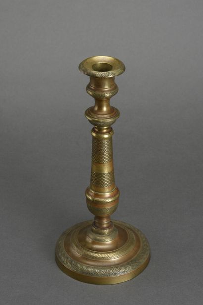 null Pair of gilt brass candlesticks, baluster shaft
Restoration period
H : 29 cm
(wear...