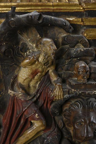 null Ecole milanaise 18ème siècle
Saint Jérôme ermite 
Retable en bois sculpté polychrome...
