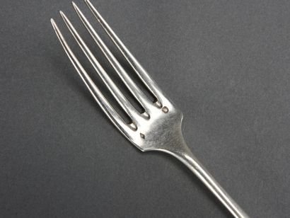 null Thirteen forks and twenty-eight spoons in silver uniplat model the spatula is...