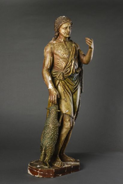 null Saint Jean-Baptiste 
Important sujet en bois sculpté polychrome 
Vers 1820
H :...