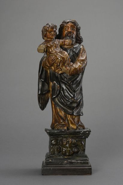 Sujet en bois sculpté polychrome, Saint Joseph...