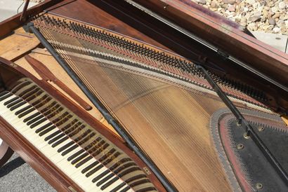 null ERARD mahogany veneered pianoforte, resting on two X-shaped legs connected by...