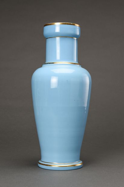 null Paire de vases en opaline bleu à décor de grues
19ème siècle
H: 39 cm