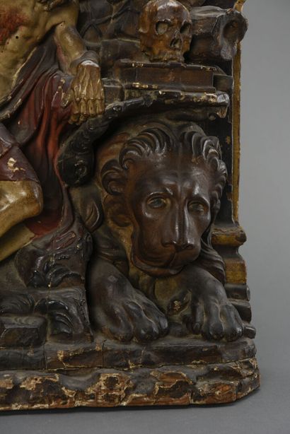 null Ecole milanaise 18ème siècle
Saint Jérôme ermite 
Retable en bois sculpté polychrome...