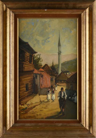 null Charles GUILLAUD (1925-2014)
Minaret à Jaice (Yougoslavie) 
Huile sur toile...