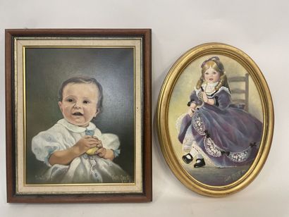 null Colette GENESTY 

Portrait d'un jeune enfant et une poupée 

huile sur toile...
