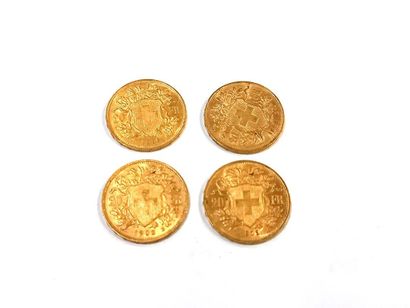 null Quatre pièces en or 20 francs Suisse