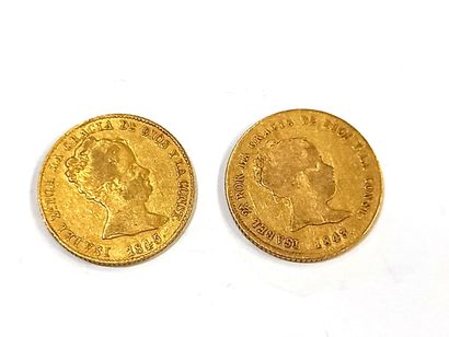 Deux pièces en or 80 reales Espagnes Isabel...