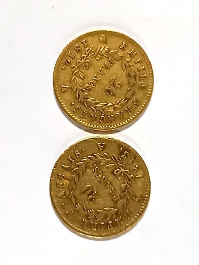 null Deux pièces en or de 20 francs Napoléon I Empereur 1812 et 1813