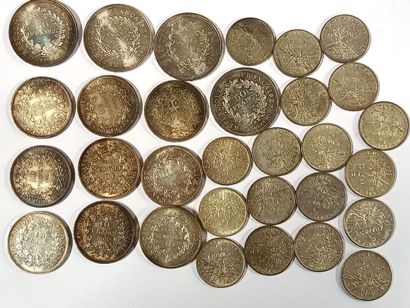null lot de pièces en argents de 5, 50, et 10 F 
550g 