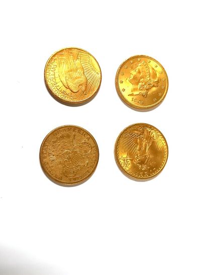 4 pièces de 20 dollars en or