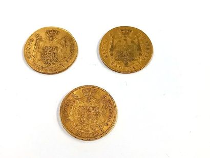 null Trois pièces en or 40 francs Napoléon Imperator
1808 (x 2 ) et 1814 ?
