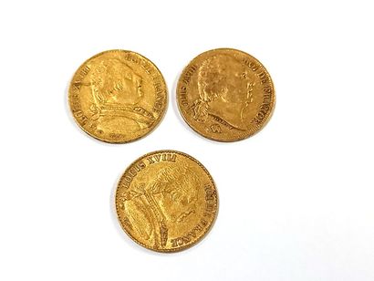 Trois pièces 20 francs or Louis XVIII