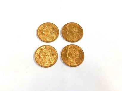 Quatre pièces en or 20 francs Suisse