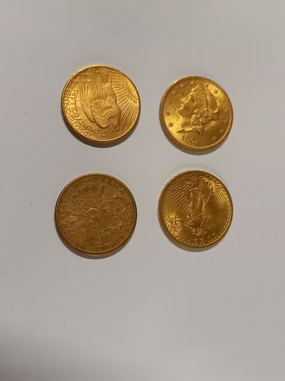 4 pièces de 20 dollars en or