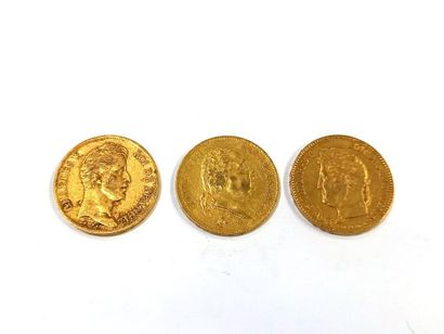Trois pièces quarante francs or 
Louis XVIII...