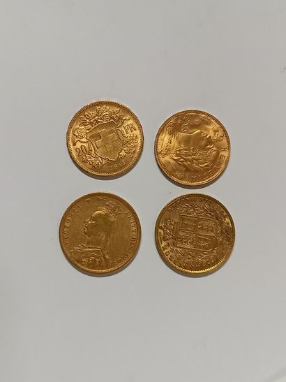 null 2 souverains anglais, 2 pièces de 20F suisse en or