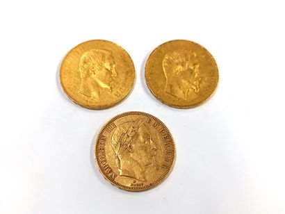 null Trois pièces or 50 francs Napoléon III (un tête lauré)