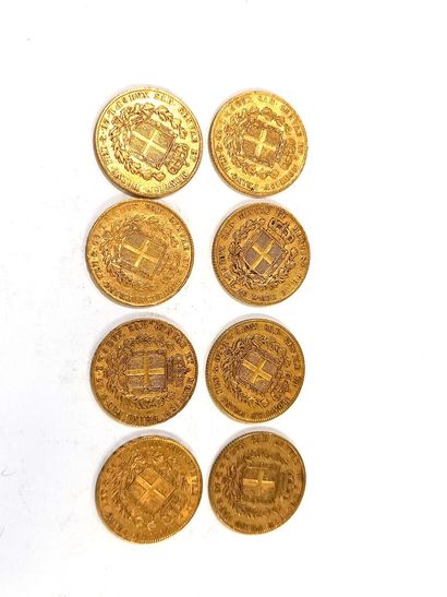 null Huit pièces en or 20 lires Albertus royaume de Sardaigne