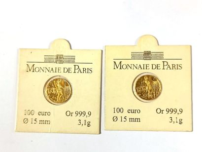 null Monnaie de Paris deux pièces de 100 francs os 
Pds 6,2 gr 