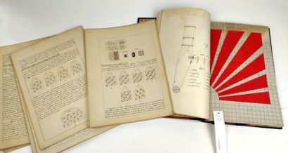 null [Soierie]. Cours de tissage manuscrit. 2 volumes in folio dont un relié et orné...