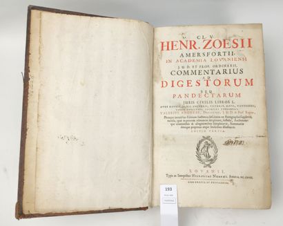 null [Droit] ZOESIUS, Henricus. Commentarius ad Digestorum seu Pandectarum Juris...