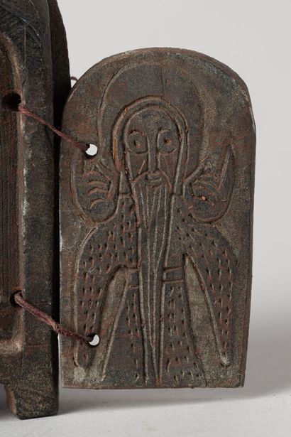 null Coptic Ethiopia, quadriptych icon in engraved and sculpted stone.
Around 1880.
H...