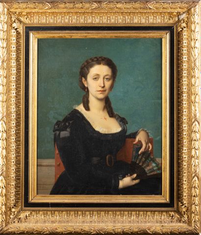 null Auguste DE LA BRÉLY (1838-1906)
Portrait of a woman with a fan and black dress
Oil...