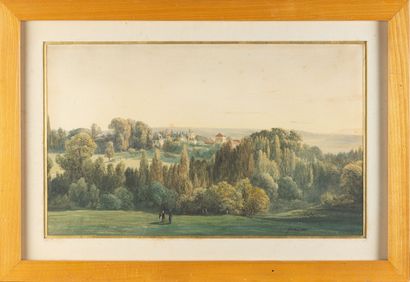 null GIRARD
Vue de château
Aquarelle sur papier
Signée en bas à droite et datée 1845
27...